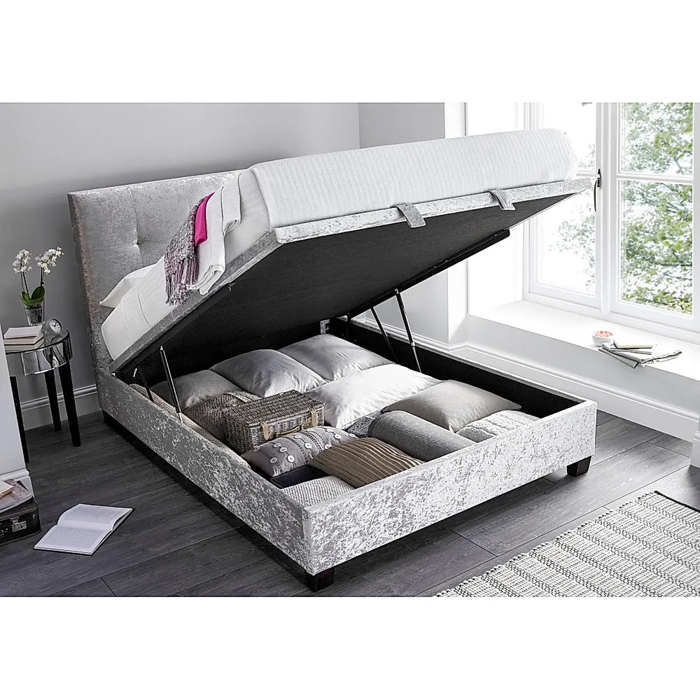 Double Bed: Worth Walk Silver Crushed Fabric  Double Bed