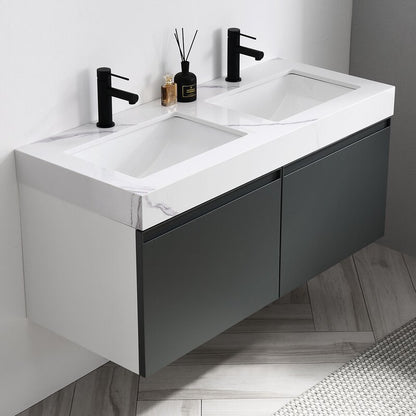 Double Sink Vanities: 47.54" Wall-Mounted Double Bathroom Vanity Set