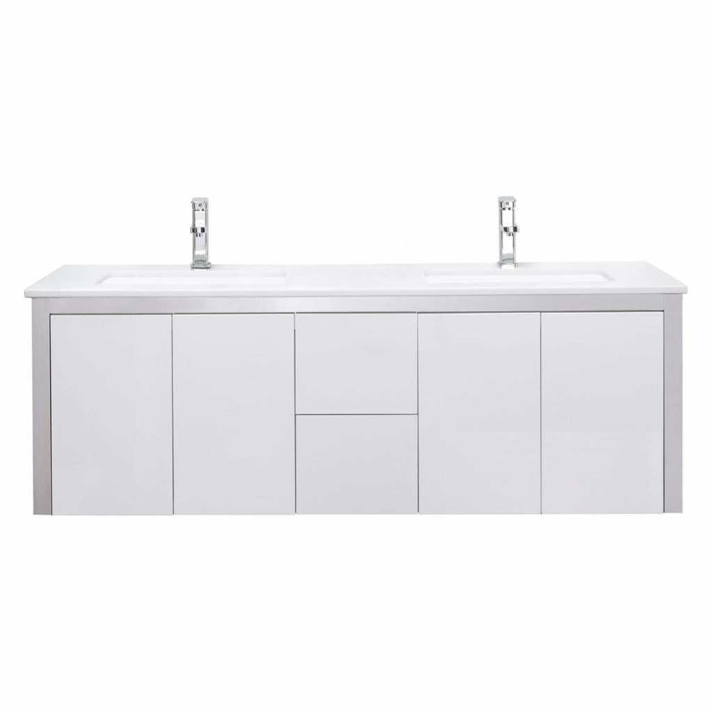 Double Sink Vanities: 60 in. White Double Bathroom Vanity