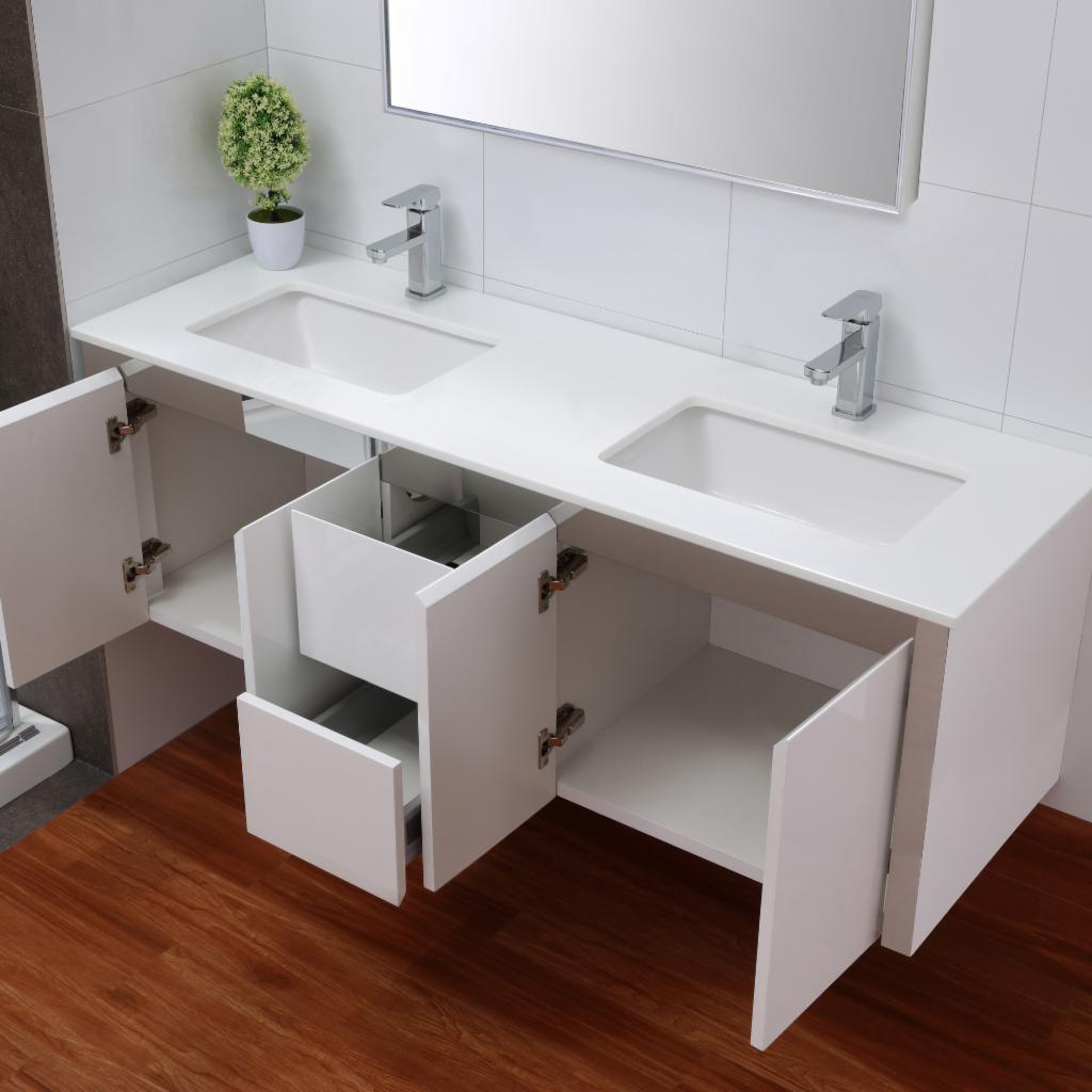 Double Sink Vanities: 60 in. White Double Bathroom Vanity