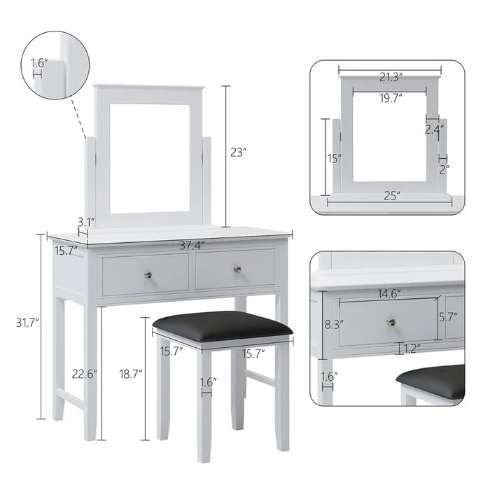 Dressing Table: 15.7'' Wide Vanity Set with Stool and Mirror