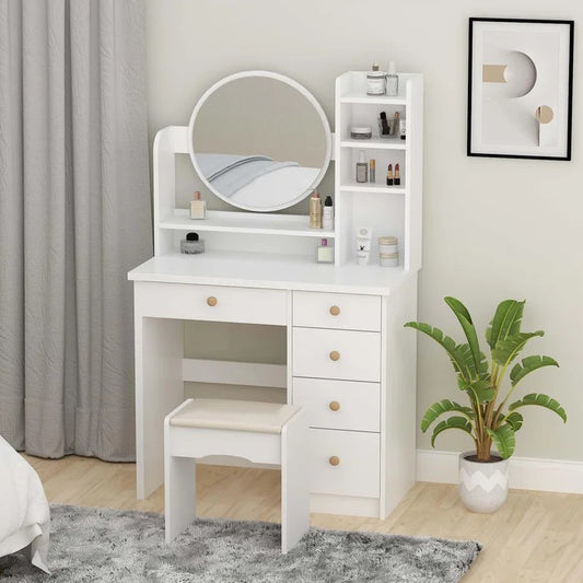 Dressing Table: 31.5'' Wide Vanity Set with Stool and Mirror