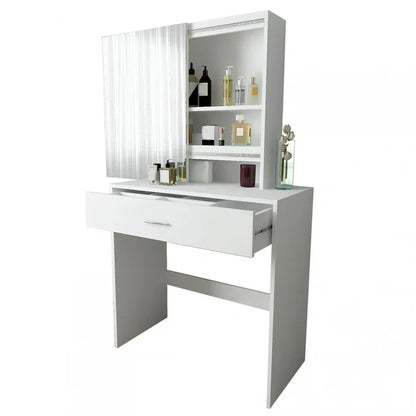 Dressing Table: 31'' Wide White Dressing Table Vanity with Mirror