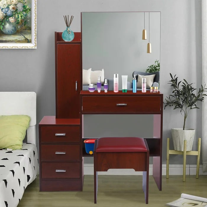 Dressing Table: 34.43'' Wide Vanity Set with Stool and Mirror