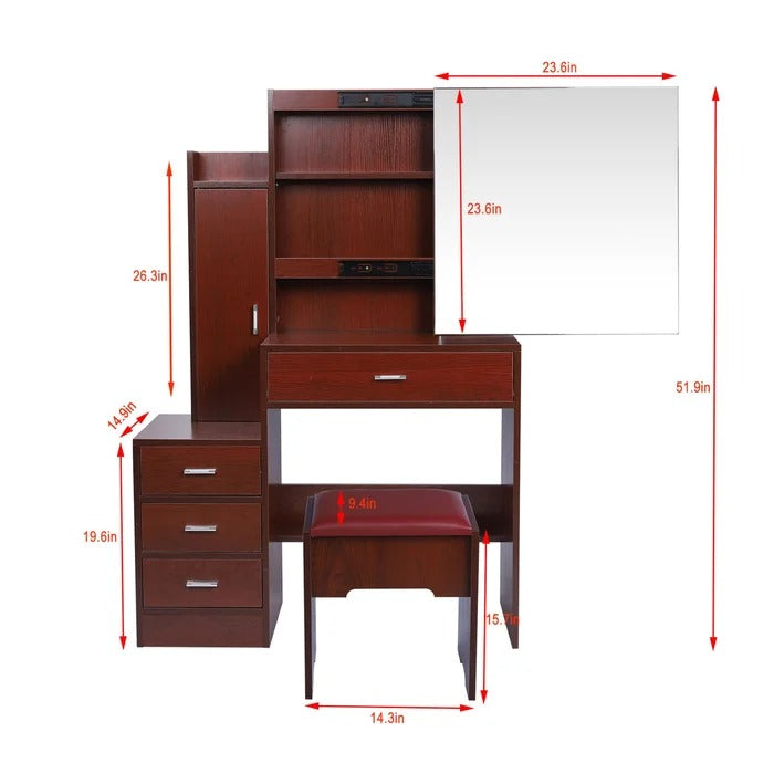 Dressing Table: 34.43'' Wide Vanity Set with Stool and Mirror