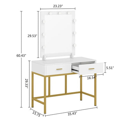 Dressing Table: 35.43'' Wide Vanity with Mirror