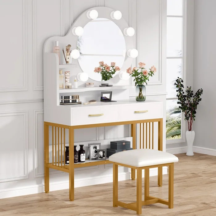 Dressing Table: 35.4'' Wide Vanity Set with Stool and Mirror