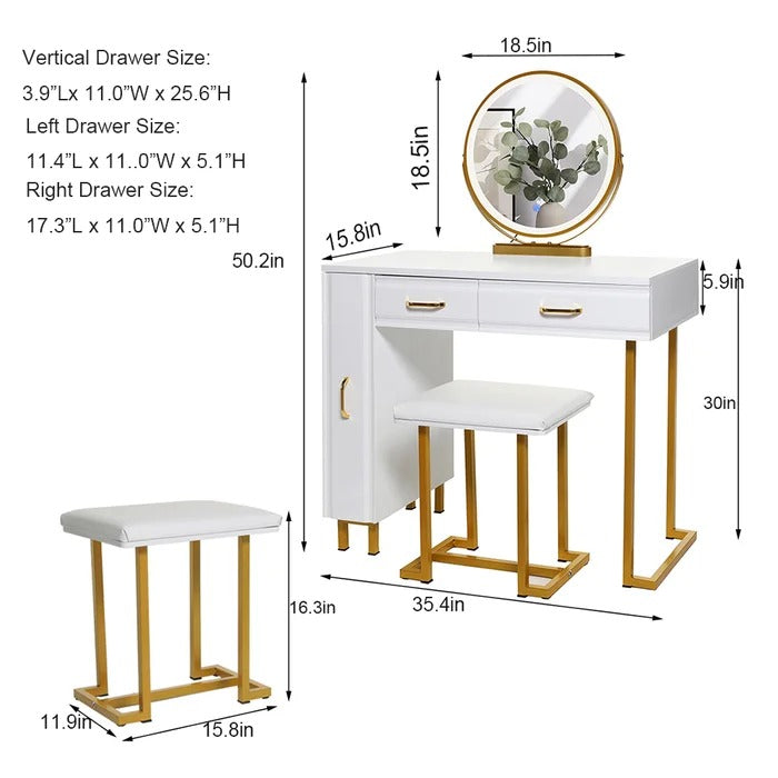 Dressing Table: 35.4'' Wide Vanity Set with Stool and Mirror