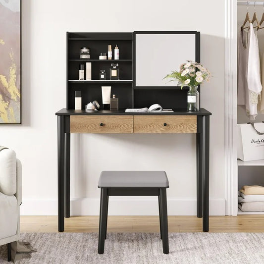 Dressing Table: 39.3'' Wide Vanity Set with Stool and Mirror