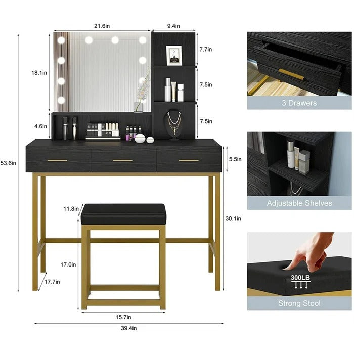 Dressing Table: 39'' Wide Vanity Set with Stool and Mirror