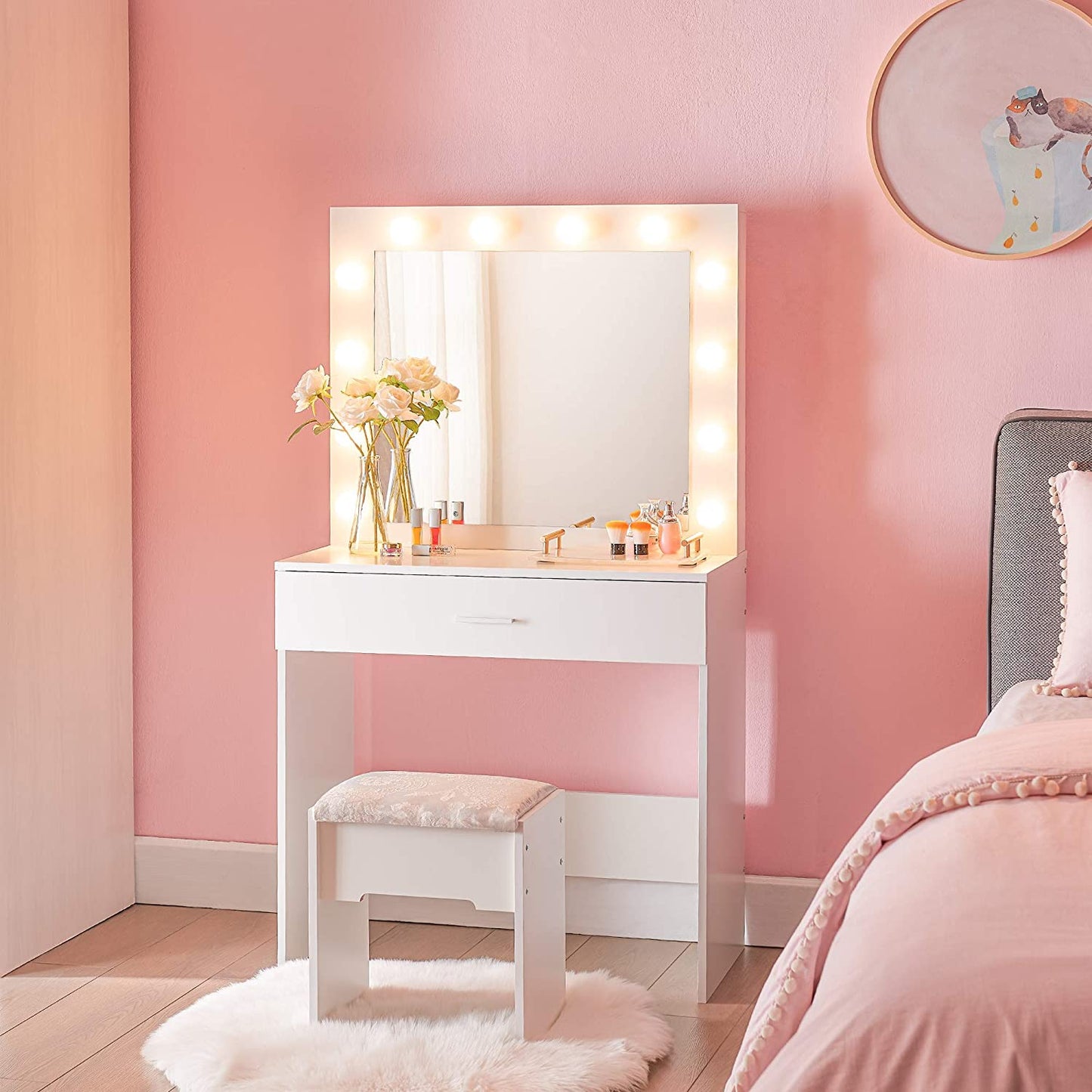 Dressing Table: 3 Color Lighting Modes Dressing Table