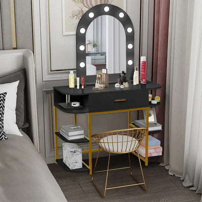 Dressing Table: 41.9'' Wide Vanity Set with Stool and Mirror