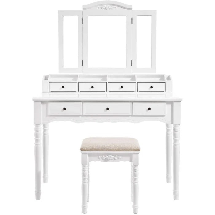 Dressing Table: 43'' Wide Vanity Set with Stool and Mirror