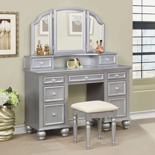 Dressing Table: 47.25'' Wide Vanity Set with Stool and Mirror