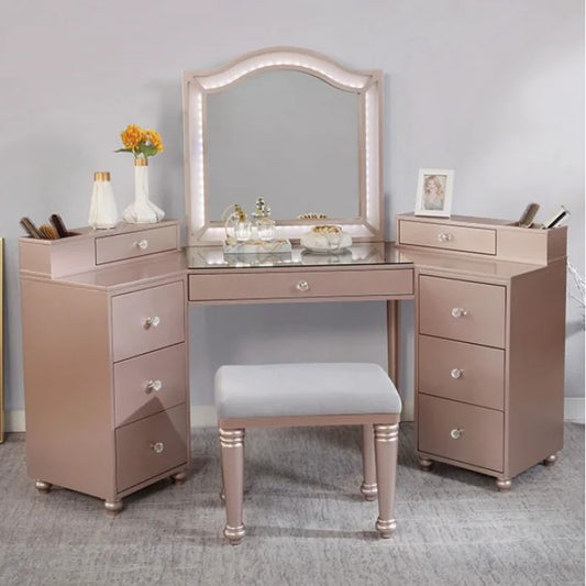 Dressing Table: 74.38'' Wide Vanity Set with Stool and Mirror