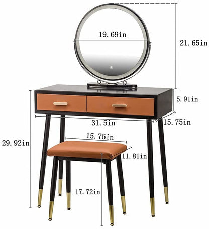 Dressing Table  Cushion Stool Angle Adjustable Mirror Modern Black Orange Dressing Table 