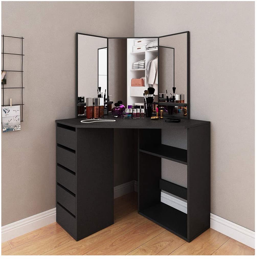 Dressing Table Dresser Desk Dressing Furniture for Bedroom Bathroom (Black) 