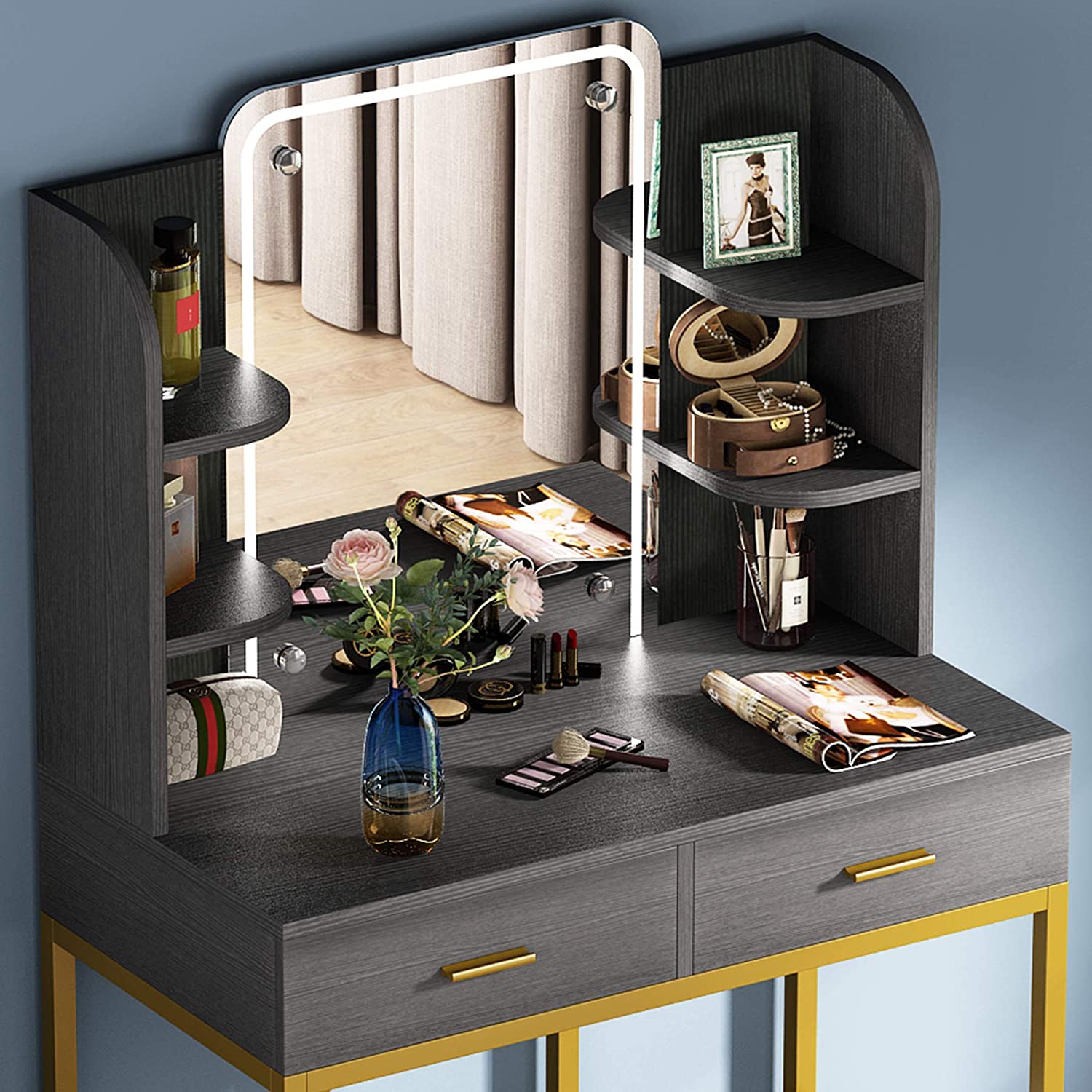 Aesthetic Gold Decorative Mirrors Led Modern Dressing Table