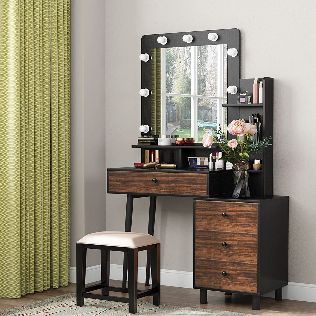 Dressing Table: Large Drawer and 3-Drawer Chest, Dresser Table for Women
