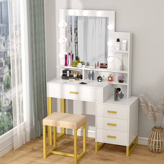 Dressing Table: Lighted Mirror White Dressing Table