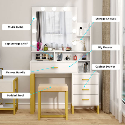 Dressing Table: Lighted Mirror White Dressing Table