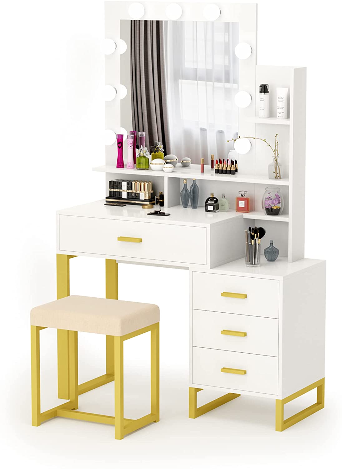 Dressing Table: Lighted Mirror White Dressing Table