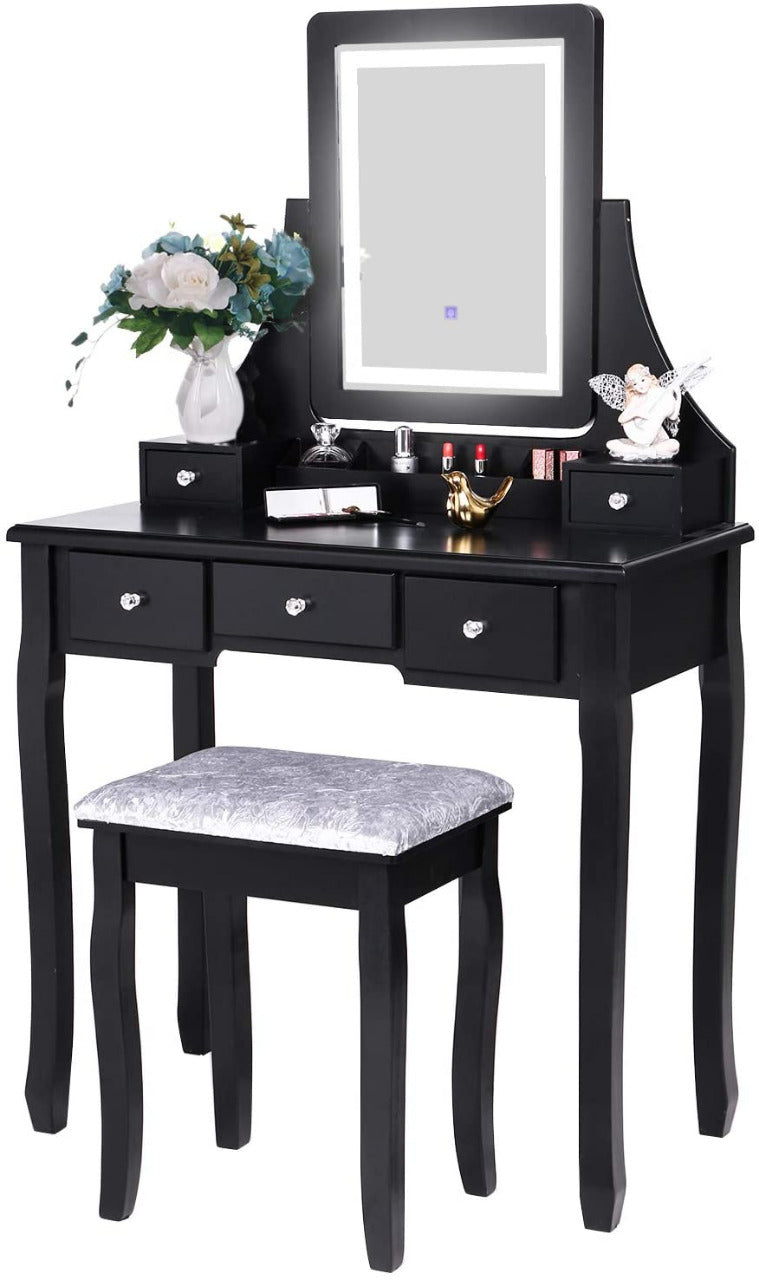 Dressing Table Makeup Vanity Makeup Table 5 Drawers 2 Dividers Removable Organizers (Black)