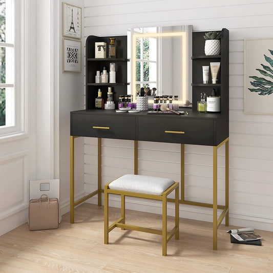 Dressing Table : Makeup Vanity Table with Touch Dimming Mirror