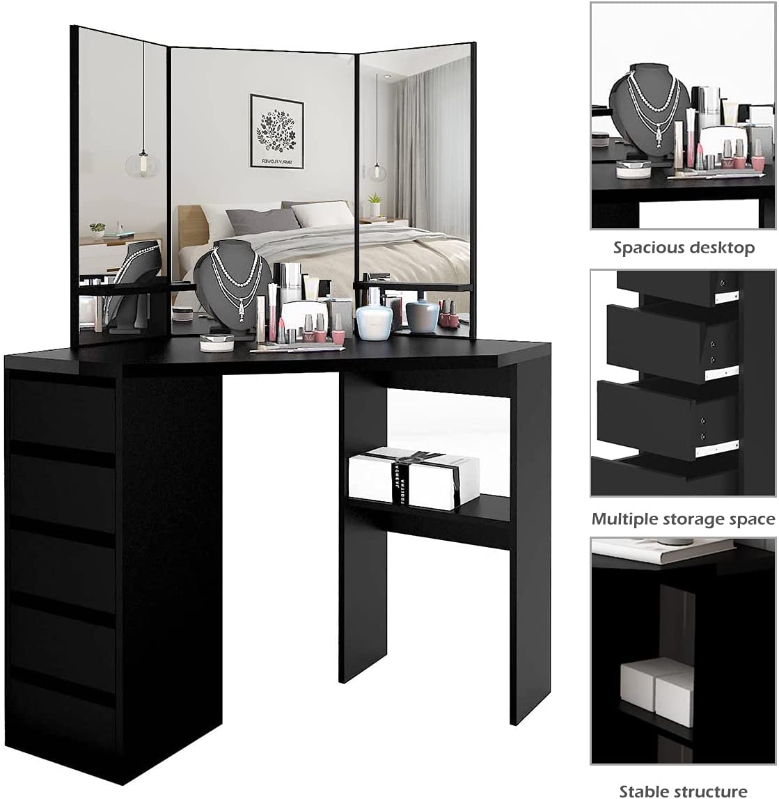 Dressing Table: Mirror Black Dressing Table