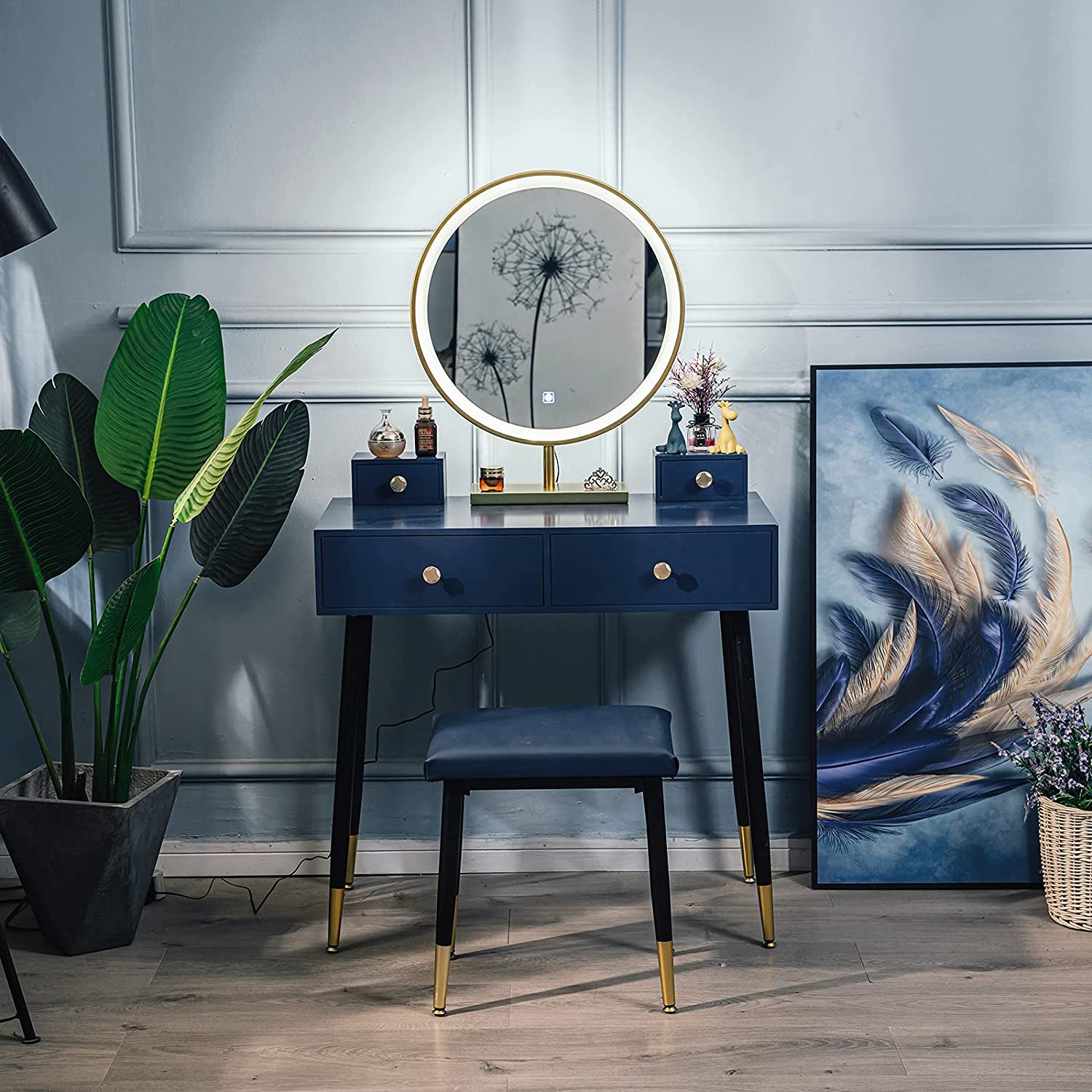 Navy stool for dressing table hot sale