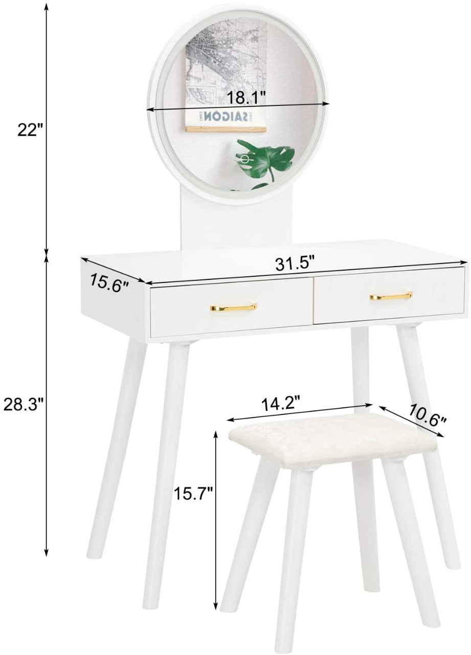 Dressing Table : Round Mirror White Dressing Table with Sliding Drawer ...