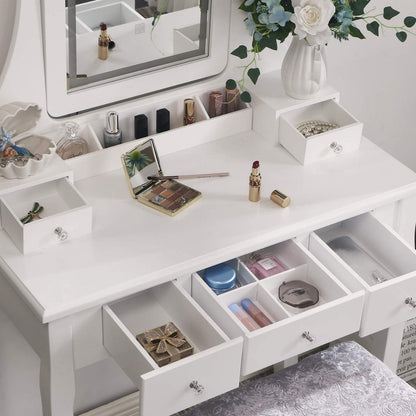 Dressing Table : Vanity Makeup Table with 5 Drawers ( White)