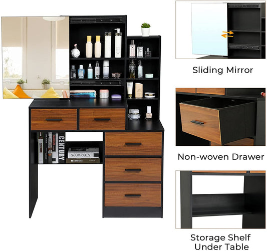 Dressing Table Vanity Set with Large Drawers and Shelves for Bedroom 