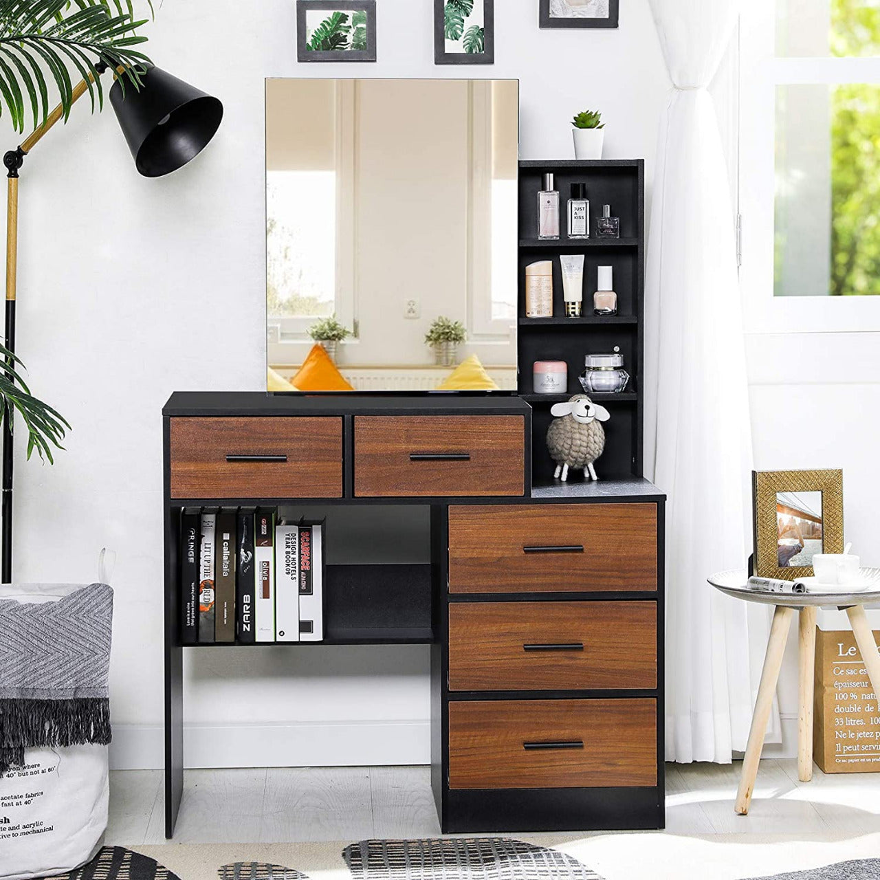 Dressing Table Vanity Set with Large Drawers and Shelves for Bedroom 