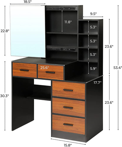 Dressing Table Vanity Set with Large Drawers and Shelves for Bedroom 