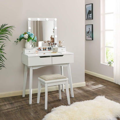 Dressing Table: Gold and White Vanity Set with Lighted Mirror & Stool – GKW  Retail