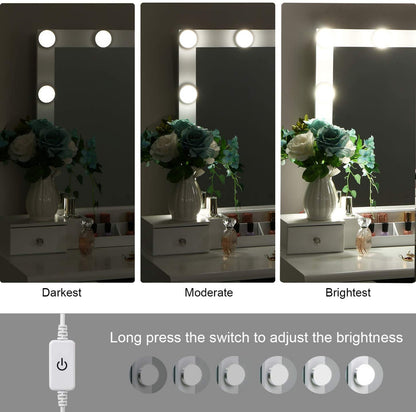 Dressing Table : Vanity Set with Lighted Mirror & 10 LED Bulbs  4 Drawers 2 DIY Dividers