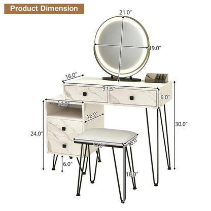 Dressing Table: Vanity Table Stool Set with Mirror