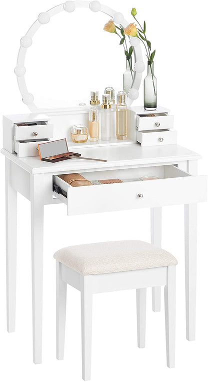 Dressing Table: White Dressing Table with Mirror & 10 Light Bulbs