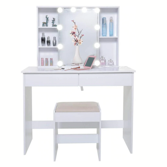 Dressing Table White Dressing Table with Mirror & 10 Light Bulbs