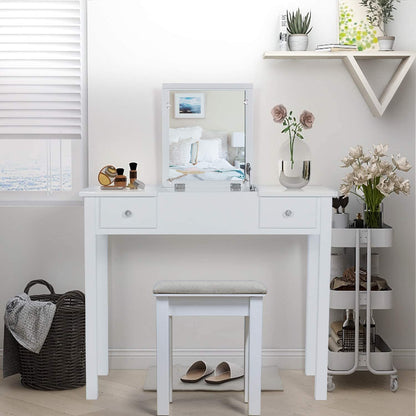 Dressing Table: White Vanity Desk with Flip Top Mirror