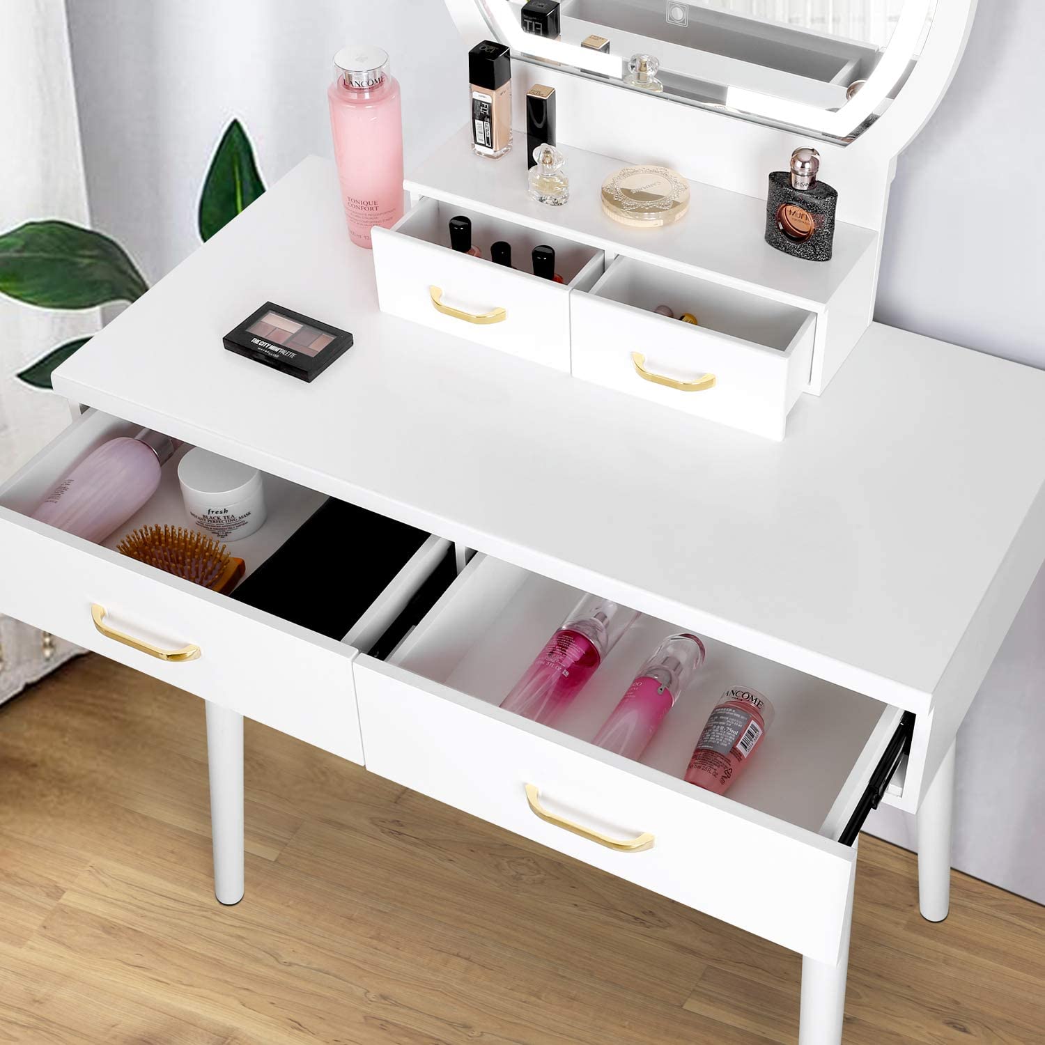 Dressing Table, Multifunction Makeup Vanity Desk With Full-Length Mirror,  Storage Drawer With Lock, Makeup Stool For Girl Bedroom, Easy To Assemble :  Amazon.co.uk: Home & Kitchen