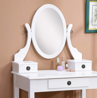 Dressing Table: White Vanity Table and Stool Set with Mirror