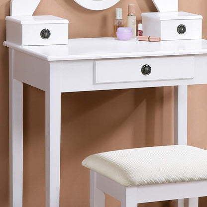 Dressing Table: White Vanity Table and Stool Set with Mirror