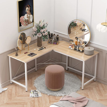 Dressing Tables Bedroom Vanity, 59 x 59 inches, Maple and White Legs