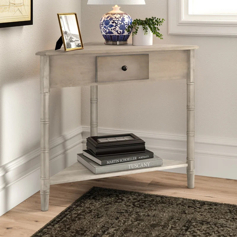 End Tables: Solid Wood 3 Legs End Table with Storage