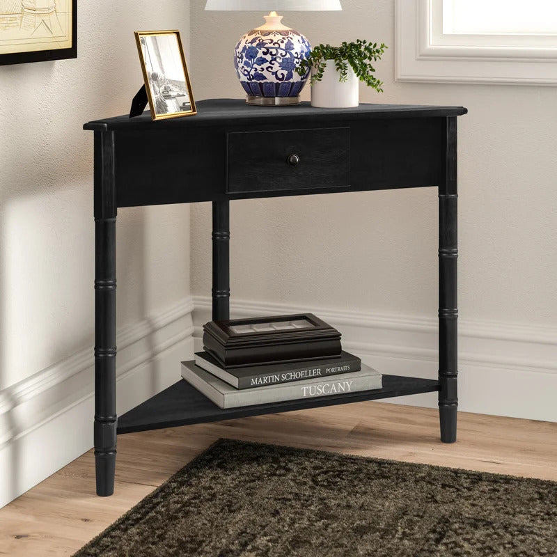 End Tables: Solid Wood 3 Legs End Table with Storage