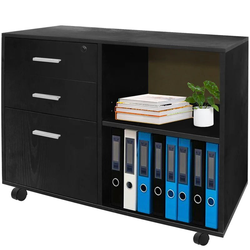 Filing Cabinet : 3-drawer Mobile Wood File Cabinet With Lock, File Cabinet