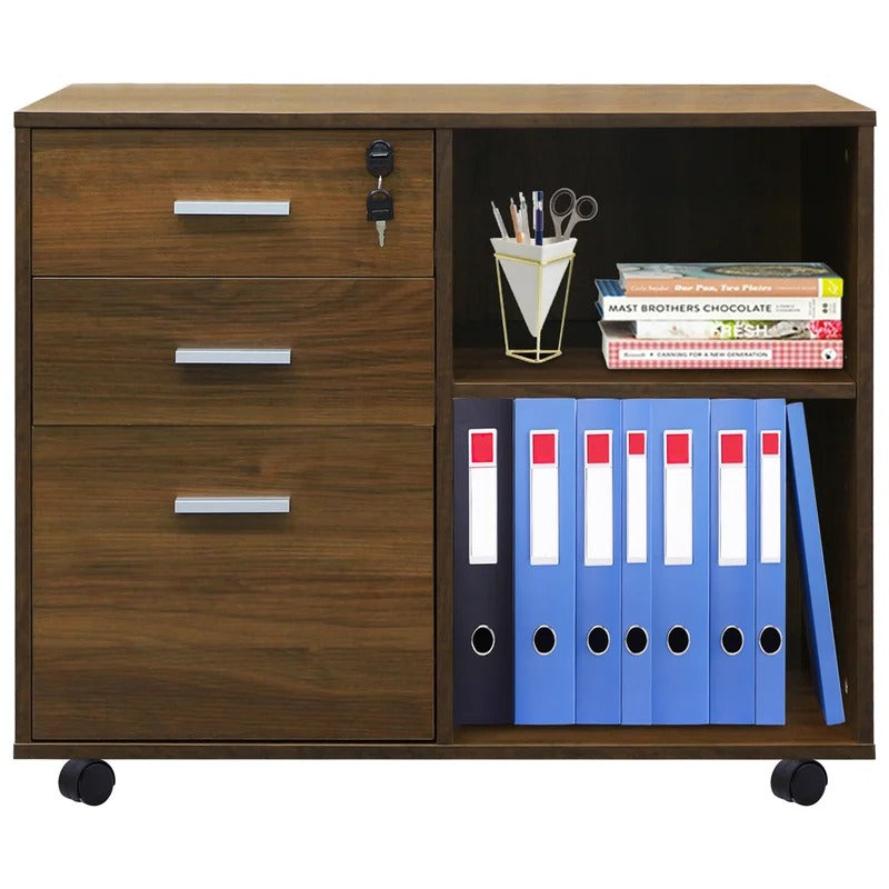 Filing Cabinet : 3-drawer Mobile Wood File Cabinet With Lock, File Cabinet