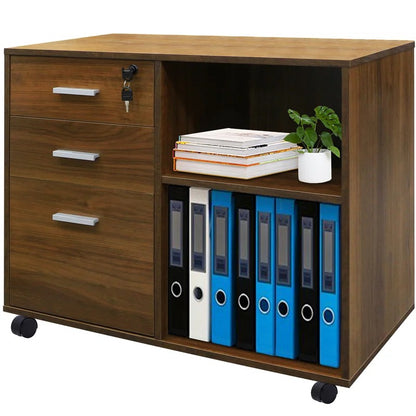 Filing Cabinet : 3-drawer Mobile Wood File Cabinet With Lock, File Cabinet